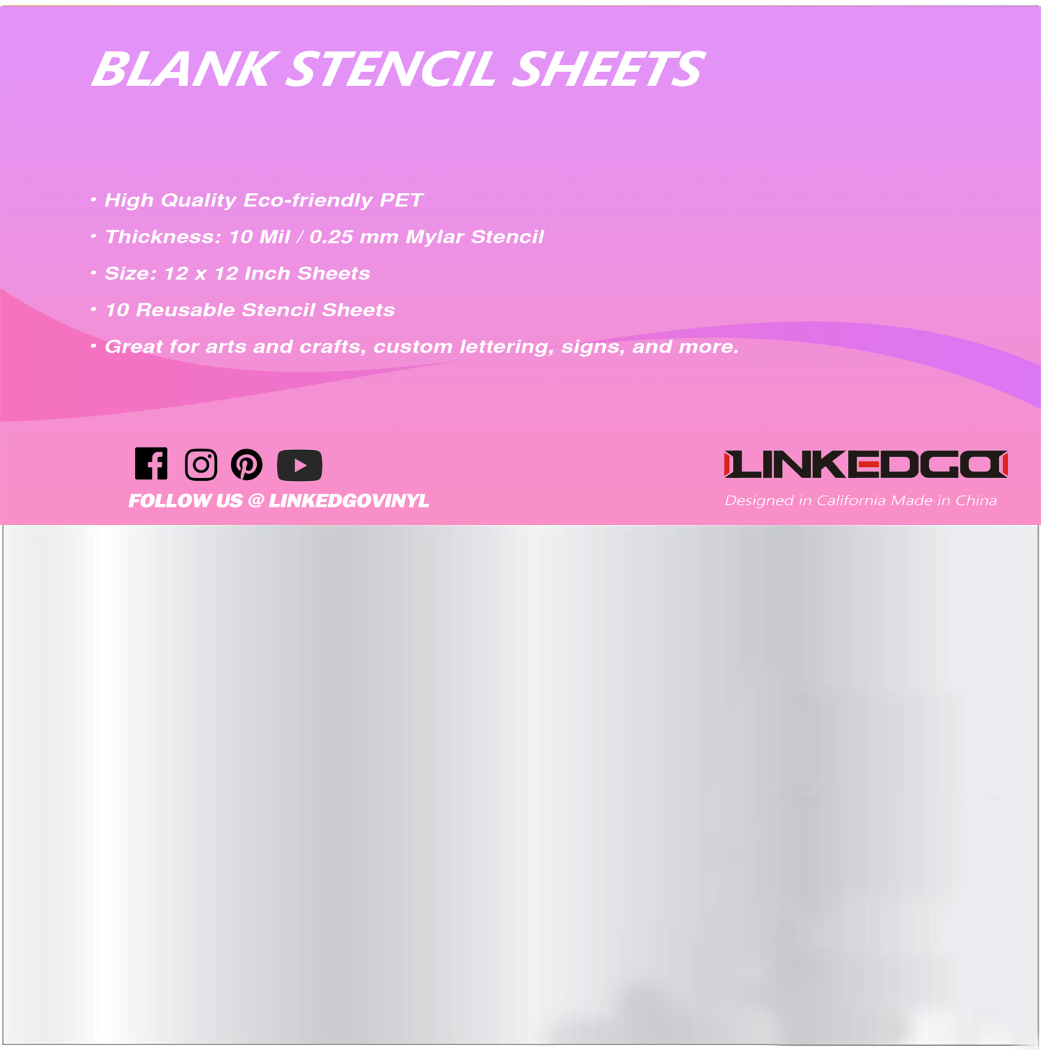 10 mil Reusable 12”x12” Blank Mylar Stencil Sheets - LinkedGo Vinyl